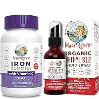 Adult Iron Gummies & Vitamin B12 Spray (Berry) by MaryRuth's | Iron Supplement for Iron Deficiency for Adults | Nerve Function & Energy Boost Supplement