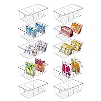 Vtopmart 10 Pack Food Storage Organizer Bins, Clear Plastic Storage Bins for Pantry, Kitchen, Fridge, Cabinet Organization and Storage, 4 Compartment Holder for Packets, Snacks, Pouches, Spice Packets