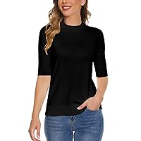 A ROW Short Sleeve Mock Neck Knit Tops for Women Form-Fitting Basic Tops for Summer Spring Fall