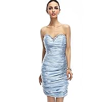 Light Blue Strapless Beaded Neckline Sheath Knee Length Cocktail Dress