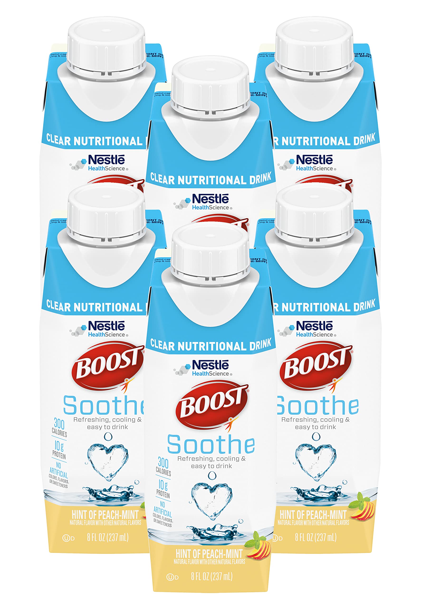 Boost Soothe Clear Nutritional Drink, Hint of Peach-Mint, 8 OZ (Pack of 6)