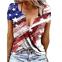 We The People 1776 T Shirt American Flag Patriotic Tee Tops for Women 4th of July Short Ring Hole Sleeve Sexy V-Neck Tshirt(Medium,Red-02)