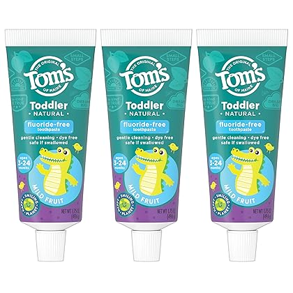 Tom's of Maine Fluoride-Free Toddler Training Toothpaste, Mild Fruit, 1.75 oz. 3-Pack (Packaging May Vary)