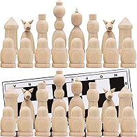 Unfinished Wood Chess Pieces with Vinyl Chess Board - Paint Your Own Chess Set - Blank Chess Sets DIY Arts and Crafts - Chess Gifts for Chess Players