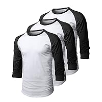 MX Mens Baseball Raglan 3/4 Sleeve Casual Basic Plain T Shirts