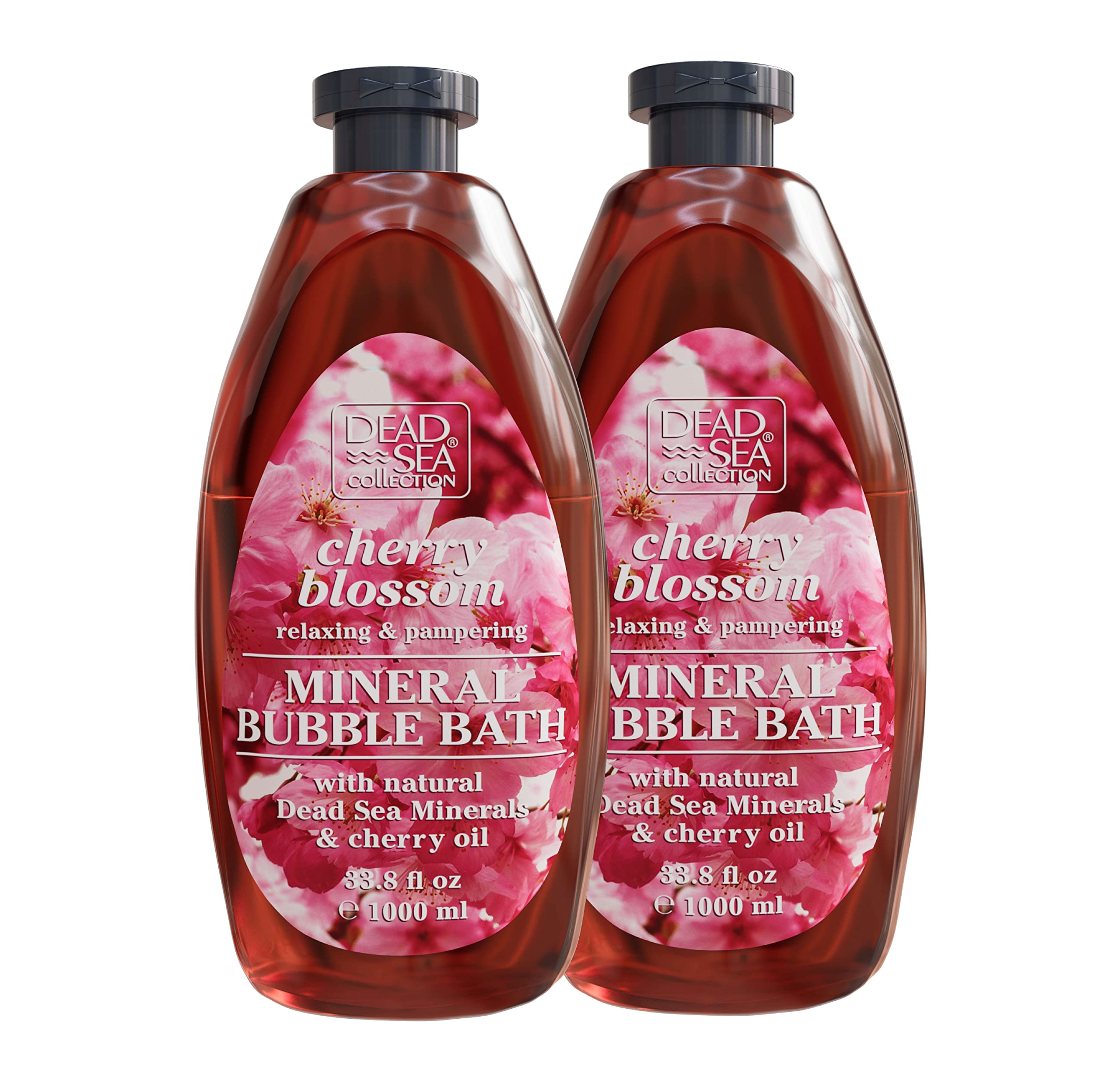 Dead Sea Collection Cherry Blossom Bubble Bath for Women and Men with Dead Sea Salt - Nourishing and Moisturizing Skin - Pack of 2 (67.6 fl.oz)