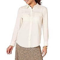 Amazon Essentials Women's Georgette Long Sleeve Relaxed-Fit Pockets Shirt