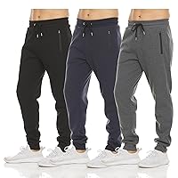 Mens 3 Pack Fleece Active Athletic Workout Jogger Sweatpants for Men with Zipper Pocket and Drawstring Size S-3XL