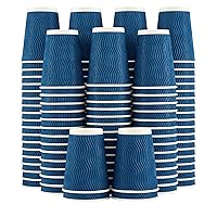 Lamosi 12 oz Coffee Cups - 120 Pack, Insulated Corrugated Disposable Paper Cups 12 oz, Kraft Ripple Wall Cups for Hot Beverage or Cold Drinks (Navy)