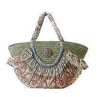 Lady Summer Bohemian Floral Shoulder Straw Bag Beach Bag Woven Bag