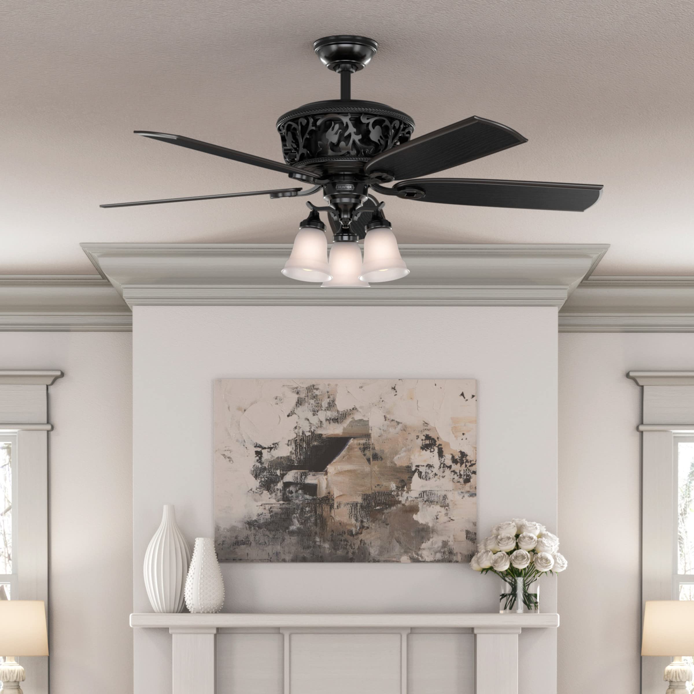 Hunter Fan Company, 59545, 54 inch Promenade Gloss Black Ceiling Fan with LED Light Kit and Handheld Remote
