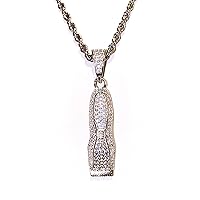 Men Women 925 Italy Iced Silver Iced Barber Razor Charm Ice Out Pendant Stainless Steel Real 2 mm Rope Chain Necklace, Mens Jewelry, Iced Pendant, Rope Necklace