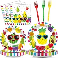 96Pcs Tutti Frutti Party Tableware Set Fruit Theme Birthday Party Supplies Disposable Summer Fruit Paper Plates and Napkins Watermelon Pineapple Party Table Birthday Decorations for 24 Guests