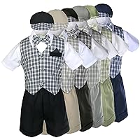 5pc Baby Toddler Boy Checks Easter Gingham Wedding Gift Vest Set Suits Sz S-4T