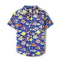 Boys,and Toddler Short Sleeve Button Up Dress Shirt,Blue Fish Multi,4T