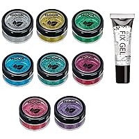Biodegradable Eco Glitter Shakers - 100% Cosmetic Bio Glitter for Face, Body, Nails, Hair & Lips - 5g Set of 8 plus Fix Gel