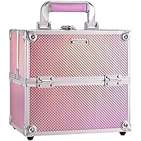 Frenessa Makeup Train Case Cosmetic Organizer Case Portable Travel Storage Box 4 trays with Dividers Lockable Make Up Case for Makeup Artist, Nail Tech, Crafter Makeup Tools Makeup Toiletry Case