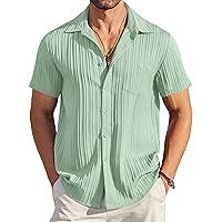 COOFANDY Men's Casual Button Down Shirts Short Sleeve Textured Linen Summer Beach Shirt with Pocket