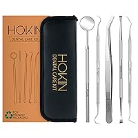 Dental Tools by HOKIN Plaque Remover Teeth Cleaning Tool Dental Care Kit Tooth Filling Repair Set Stainless Steel Dental Picks for Men Women Kids and Pet Care (5 Pcs)