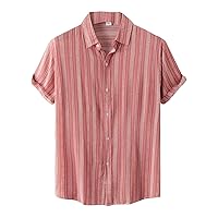 Hawaiian Bowling Shirts for Men Stripe Print Short Sleeve Button Down Shirt Casual Beach Summer Shirts Blouse