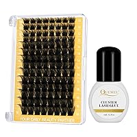 QUEWEL Lash Clusters 112 PCS Eyelash Clusters with Thin Band Cluster Lashes Natural Look Eyelash Extensions+QUEWEL Lash Clusters Glue 6ml Cluster Lashes Glue Black Eyelash Clusters Glue