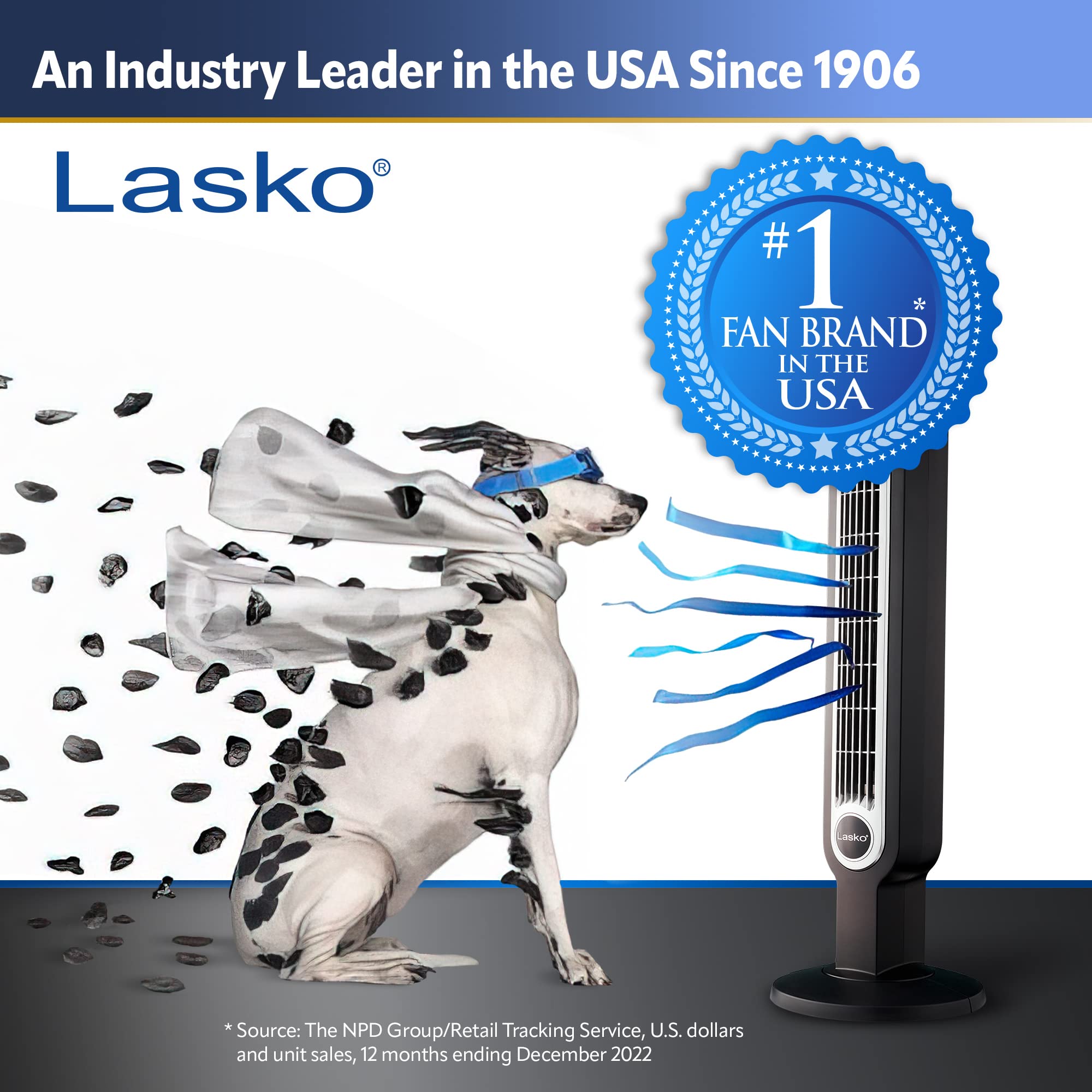 Lasko Oscillating High Velocity Tower Fan, Remote Control, Timer, 3 Powerful Speeds, for Garage, Basement and Gym, 35
