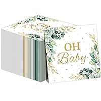 Eucalyptus Leaf Oh Baby Napkins Greenery Baby Shower Party Supplies Sage Green Luncheon Napkins Disposable Paper Napkins for Baby Shower Boys Girls Kids Table Decorations (100 Pack)
