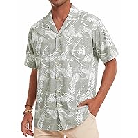 Alimens & Gentle Mens Linen Shirts Cotton Hawaiian Shirts Short Sleeve Button Down Shirts Casual Summer Beach Tops