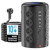 Surge Protector Power Strip Tower 10 ft, ACOZVIN Long Extension Cord with 16 Outlets 5 USB Ports (2 USB C), 1875W Multiple Outlet Tower Charging Station for Home Office Desk Accessories