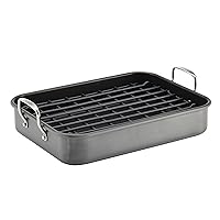 Rachael Ray Brights Hard Anodized Nonstick Roaster / Roasting Pan with Rack - 16 Inch x 12 Inch, Gray