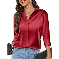 Women's Satin Silk Button Down Shirts for Women Long Sleeve Soft Formal Work Shirt Womens Sexy Blouses Tops XS-XXL
