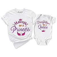Mama of a Princess Daughter of a Queen Shirt Mommy and Me Matching Mom Kids T-Shirt Gifts