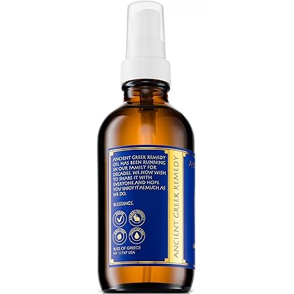 Ancient Greek Remedy Organic Face and Body Oil for Dry Skin, Hair, Hands, Cuticles and Nails Care. Olive, Lavender, Almond, Vitamin E and Grapeseed Oils. Natural Moisturizer for Women, Men 4oz