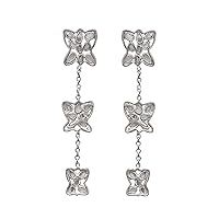 2.00 CTW Natural Diamond Polki Butterfly Long Dangles 925 Sterling Silver Platinum Plated Slice Diamond Earrings