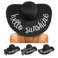 Beach Hats for Women - Foldable Straw Hat Embroidered Wide Brim Floppy Sun Hat UPF 50+, Honeymoon, Travel, Cruise