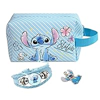 Stitch Stuff Travel Cosmetic Bag, Large Capacity Cartoon Pouch Makeup Bag with Bracelet and Keychain, PU Travel Toiletry Bag Makeup Accessories Organizer, Gift for Girls and Women