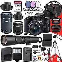 Canon EOS 250D / Rebel SL3 DSLR Camera with EF-S 18-55mm f/3.5-5.6 III DC, EF-S 55-250mm f/4-5.6 is STM and 500mm f/8.0 Preset Telephoto Lens + 64 GB Memory + Filters + More (40pc Bundle)