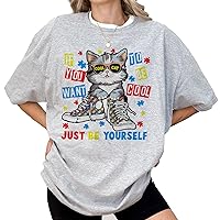 Generic DuminApparel If You Want to Be Cool Just Be Yourself Cat Autism Awareness T-Shirt Multicolor