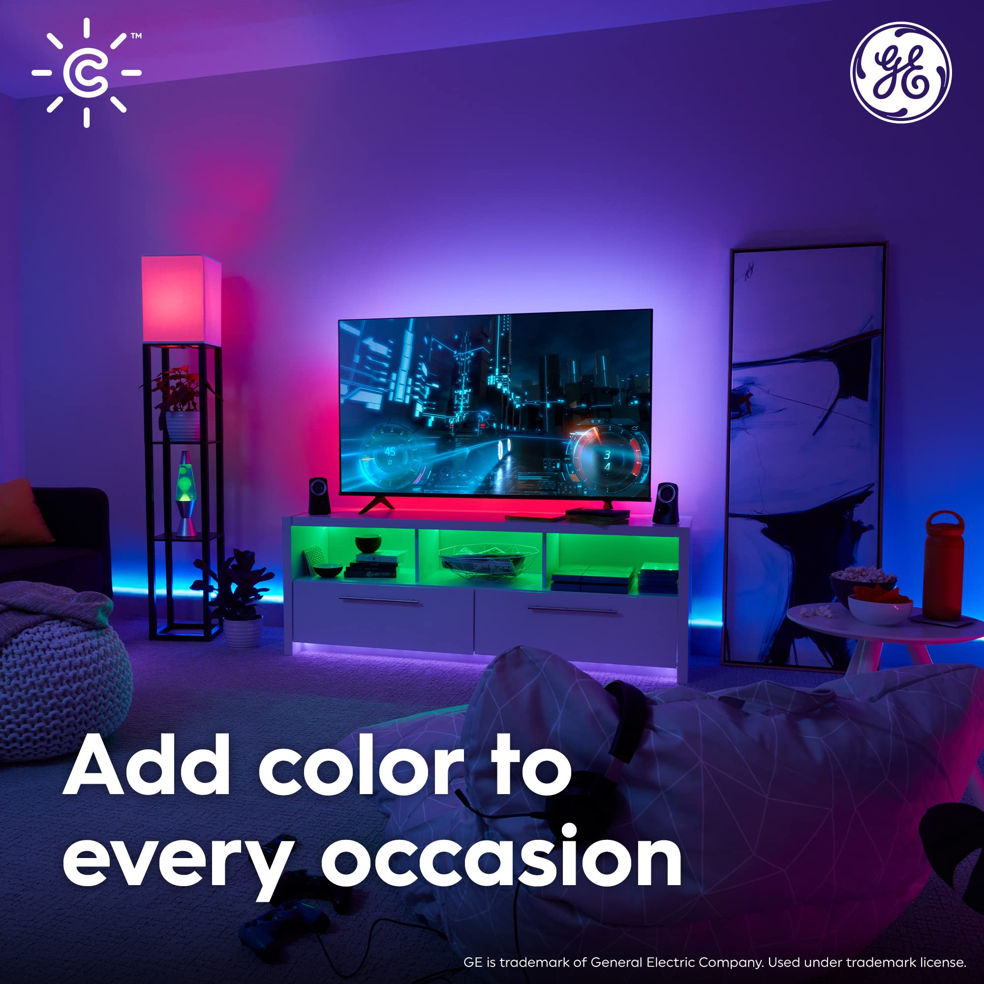 GE CYNC Smart LED Light Bulbs, Color Changing, Bluetooth and Wi-Fi, Christmas Lights and Holiday Decor, Works with Alexa and Google Home, A21 Bulbs (4 Pack)
