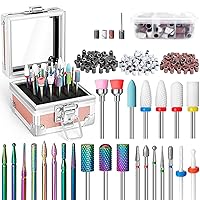 25Pcs Nail Drill Bits Set - 3/32 Inch Tungsten Carbide Ceramic Nail Bits Kit for Professional Manicure Pedicure Remover for Home Salon Acrylic Gel Nail Polish - With Nail Tool Box, Sanding Bands