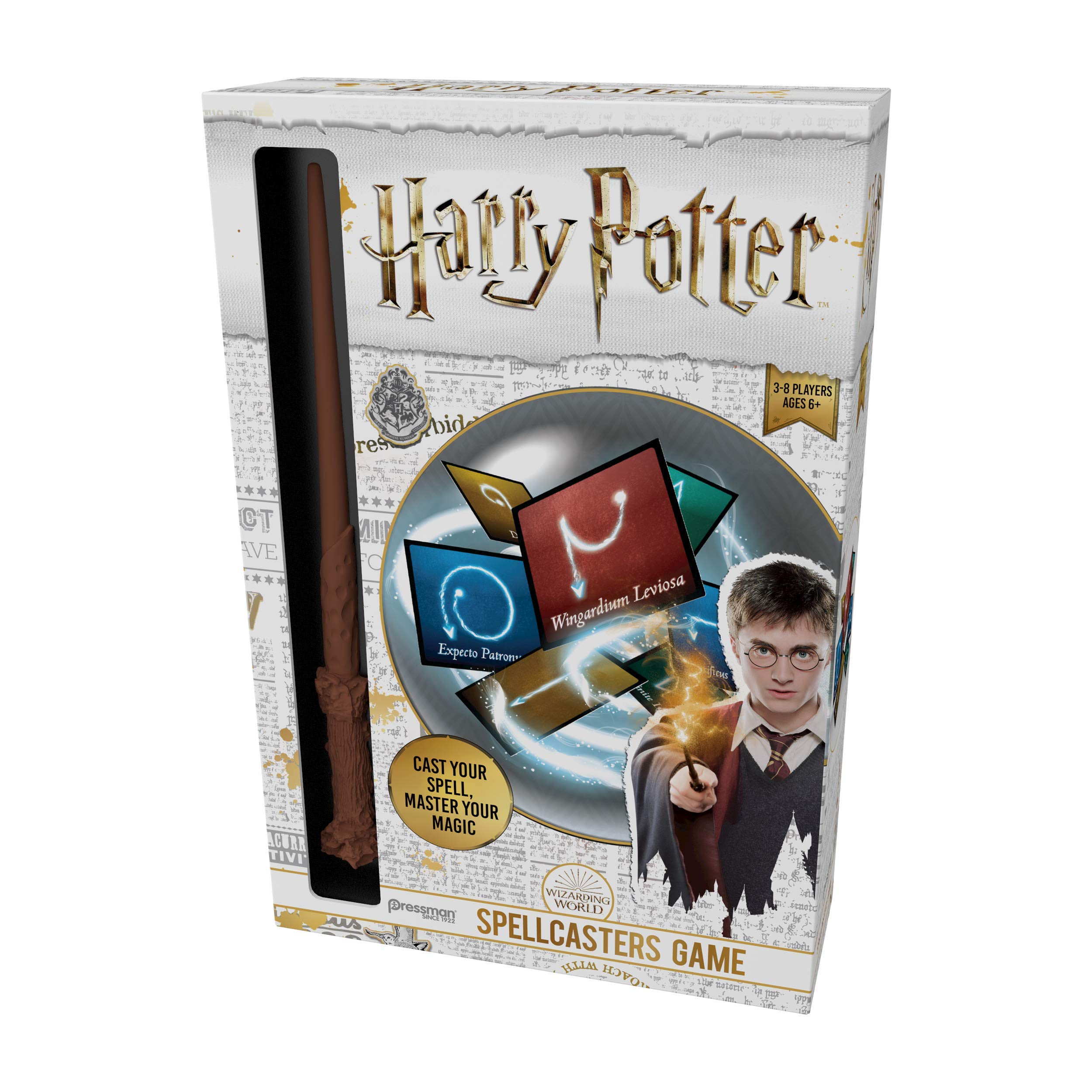 Harry Potter Spellcasters-A Charade Game with A Magical Spin - Cast Your Spell and Master Your Magic - Includes Spellcaster Wand (Replica of Harry Potter's Wand), 32 Spell and 32 Spellcaster Cards