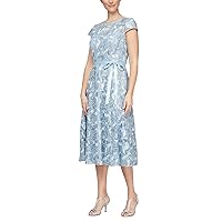 Alex Evenings Women's A-line Stretch Embroidered Dress with Tie Belt
