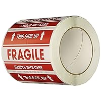 TapeCase SHIPLBL-042 Printed Shipping Tape - [Pack of 500 Labels] 5 in. (W) x 3 in. (H) Adhesive Sticker Tape with “Fragile This Side up” Lettering. Labels and Adhesives,Red