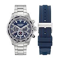 Nautica Men's NAPNSF307 NST Chrono Recycled Stainless Steel Bracelet and Blue Silicone Strap Watch