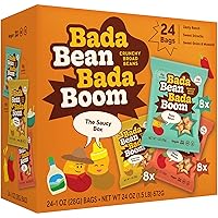 Bada Bean Bada Boom - Plant-Based Protein, Gluten Free, Vegan, Crunchy Roasted Broad (Fava) Bean Snacks, 100 Calories per Serving, Saucy Box, 1 oz, 24 Pack