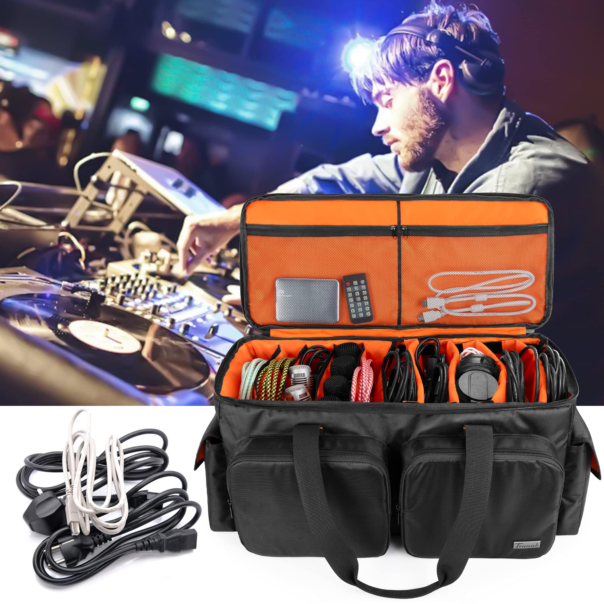 Trunab DJ Cable File Bag with Detachable Padded Bottom and Dividers, Travel Gig Bag for Professional DJ Gear, Musical Instrument and Accessories