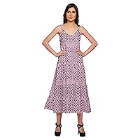 Printed Long Maxi Dress for Women Sleeveless V-Neck Casual Flair Kurta