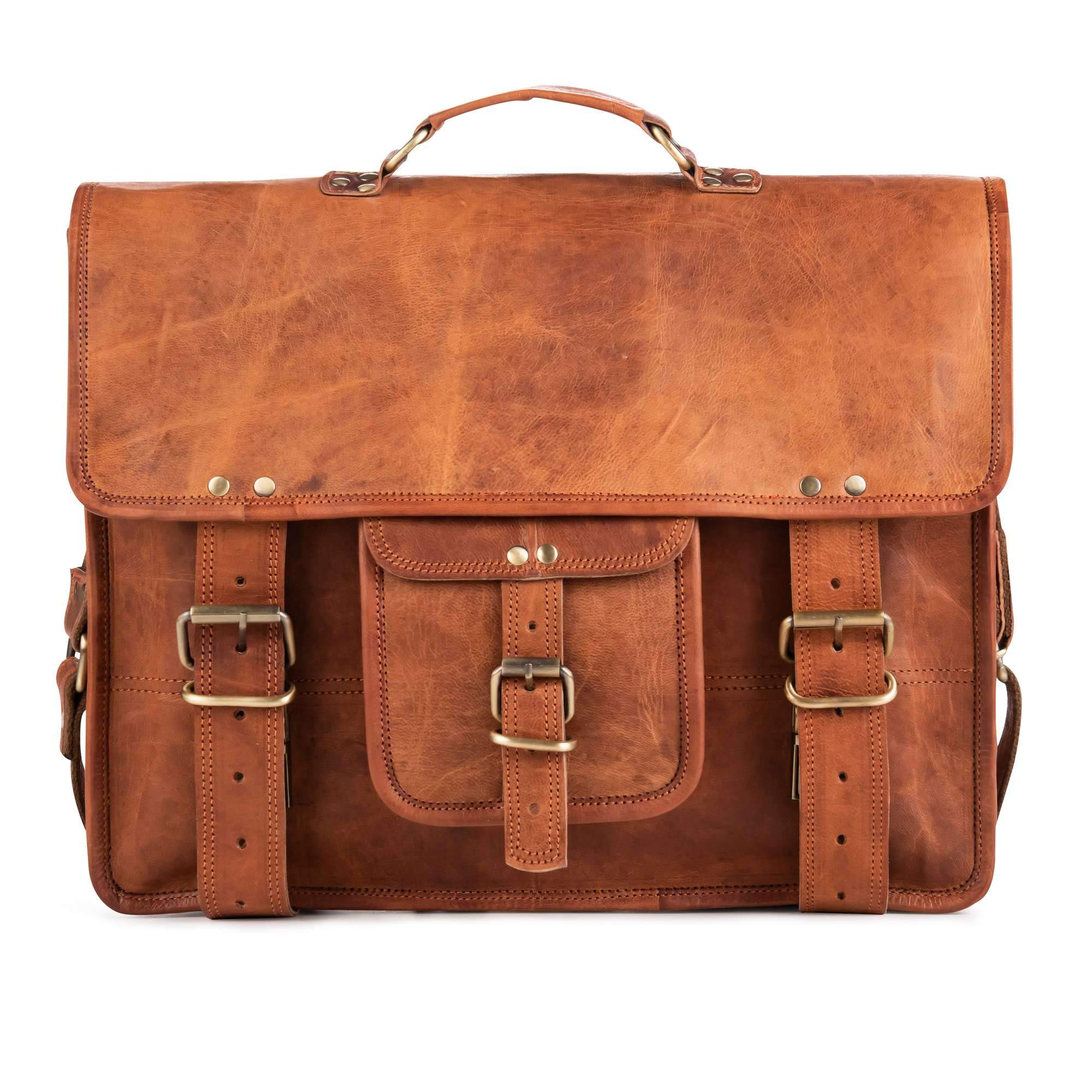 BERLINER BAGS Vintage Leather Messenger Bag Berlin, Briefcase for Men and Women - Brown (Cognac XL)