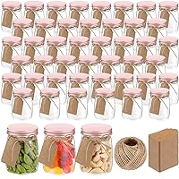 50 Pack 5 oz Plastic Jars with Aluminum Lids Plastic Jar Yogurt Containers with Lids Gift Jars with DIY Craft Twine and Labels Gifts for Birthday Wedding Graduation Baby Shower(Rose Gold)