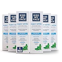 Super White Toothpaste Gel, Cool Mint Flavor, Removes Plaque and Stains, Teeth Whitening Toothpaste, Fluoride Free, Vegan, 4.5 oz, 6 Pack